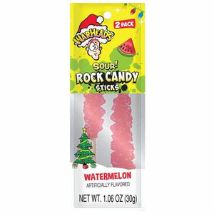 Christmas- Warheads Sour Watermelon 2PK Rock Candy Sticks 1.06oz X 24 Units